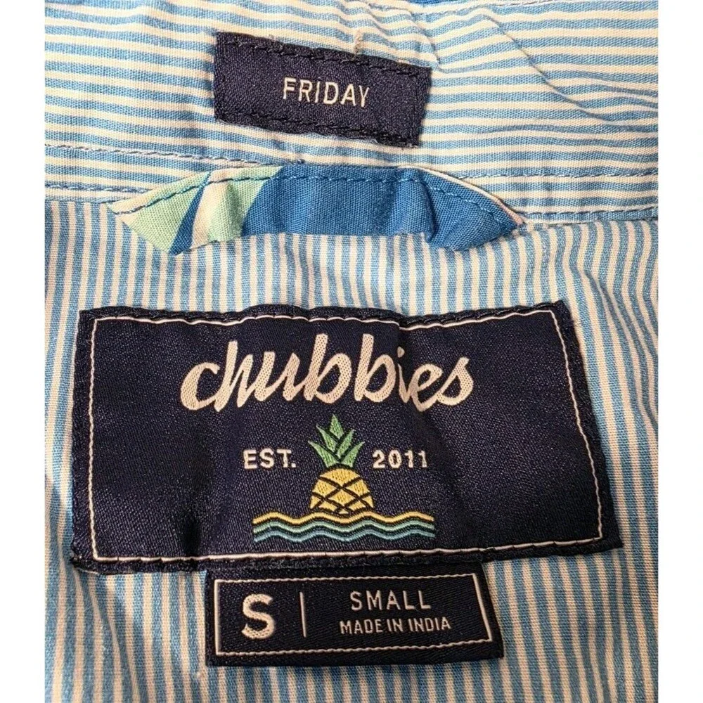 Chubbies Friday Shirt Mens Small Short Sleeve Polo Palms Aloha Beach Boat Island
